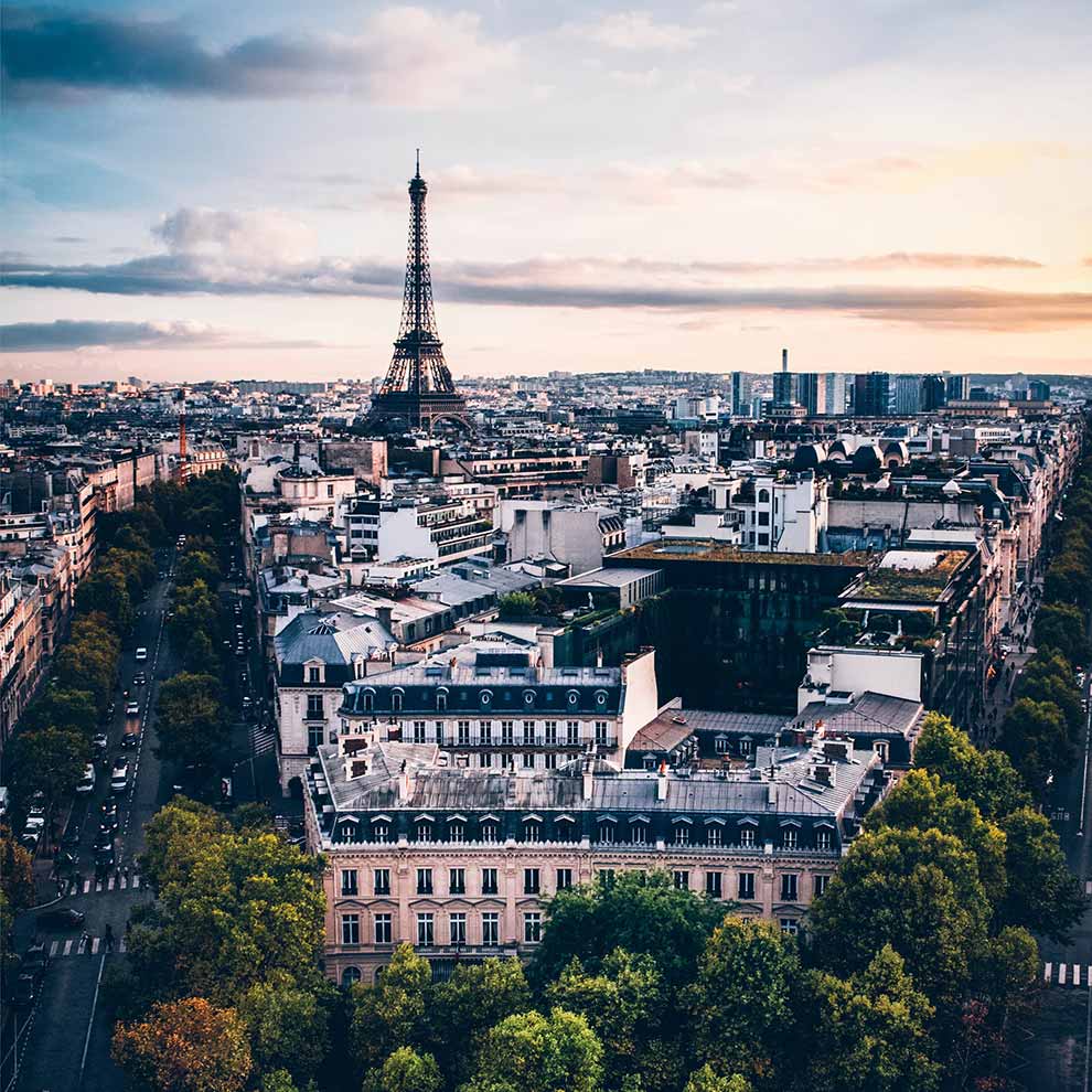 aerial image of paris taken by a drone
