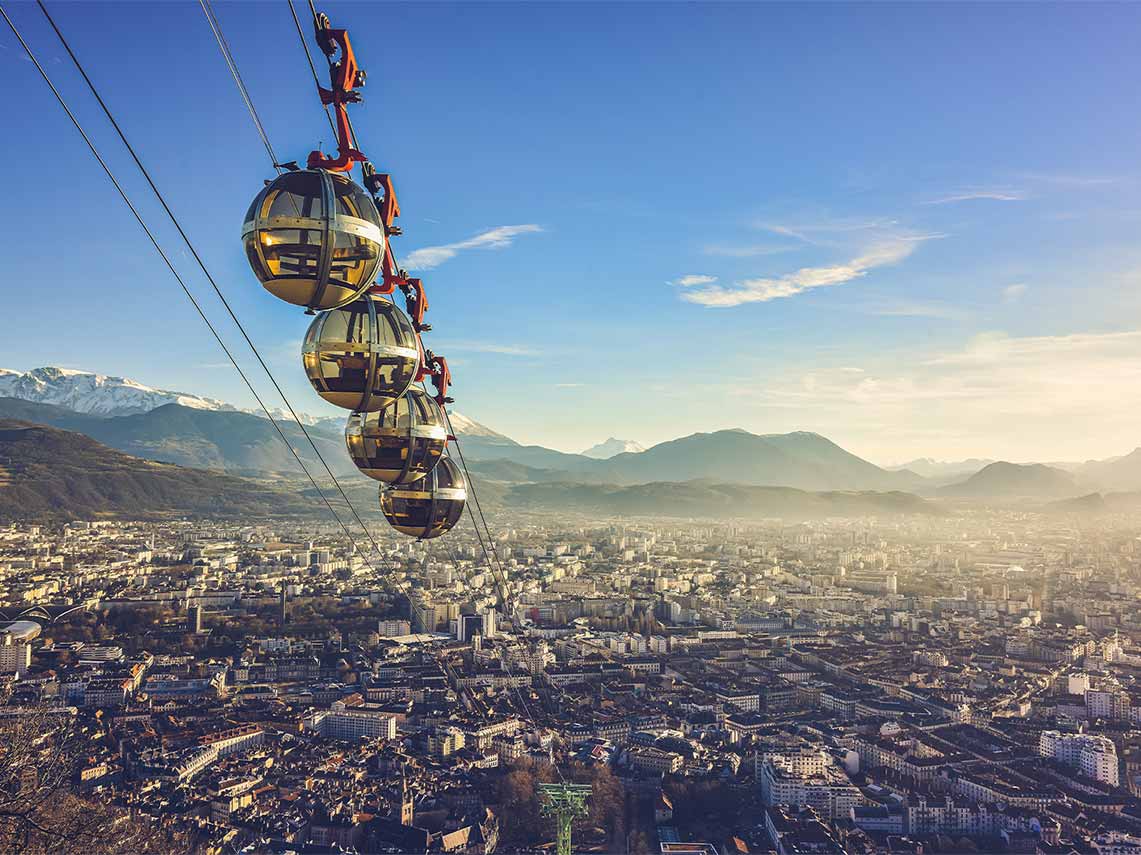 Glass ball cable car in grenoble, France