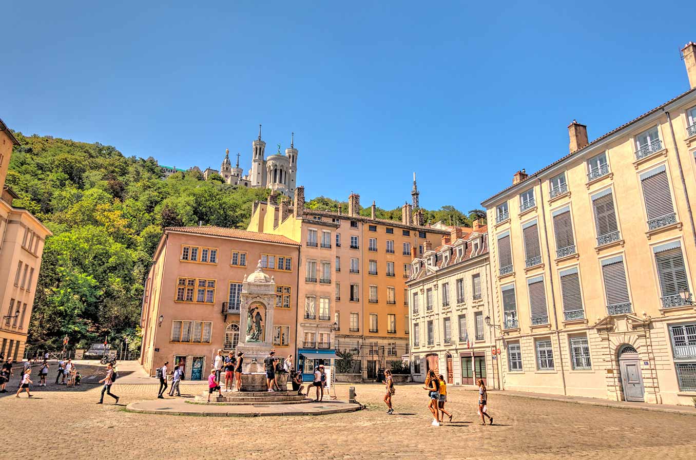 Guided tour in Lyon Town Square in France.