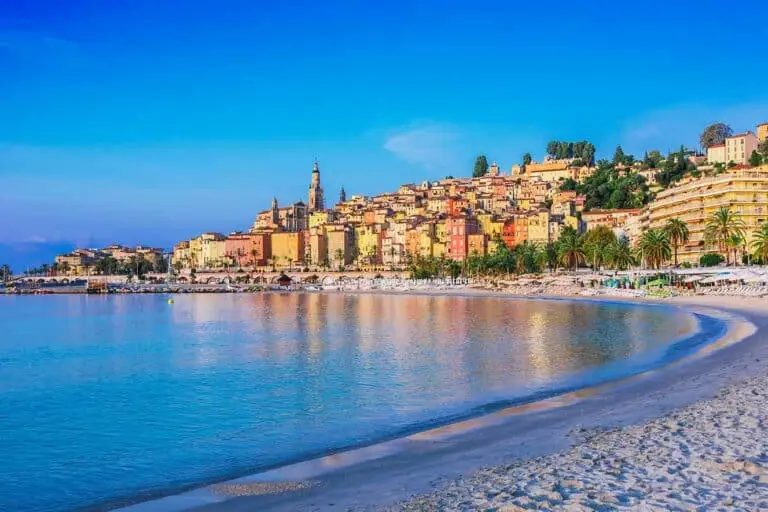 Beachfront and cascading houses of Menton on the French Riveira.