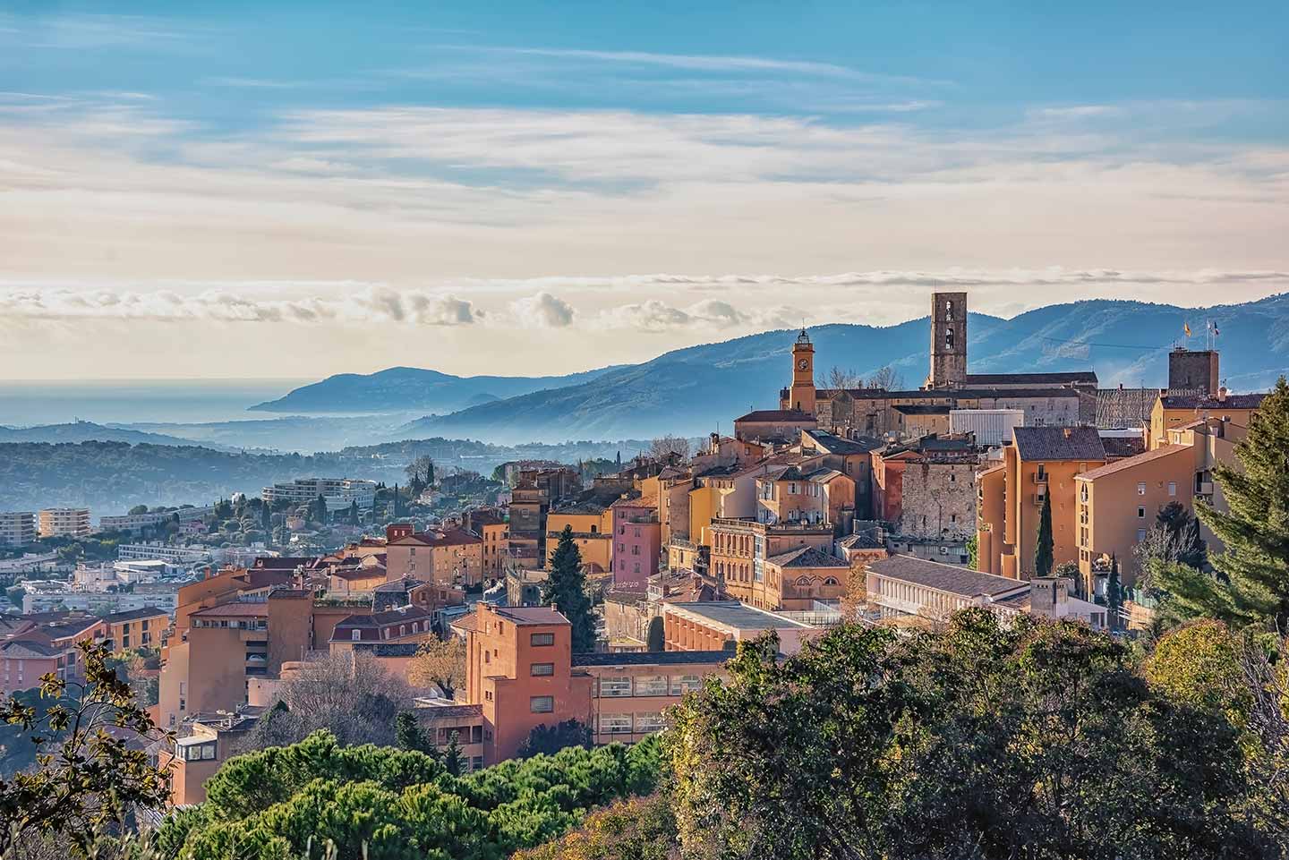 Aerial view of the city of Grasse on the French Riviera