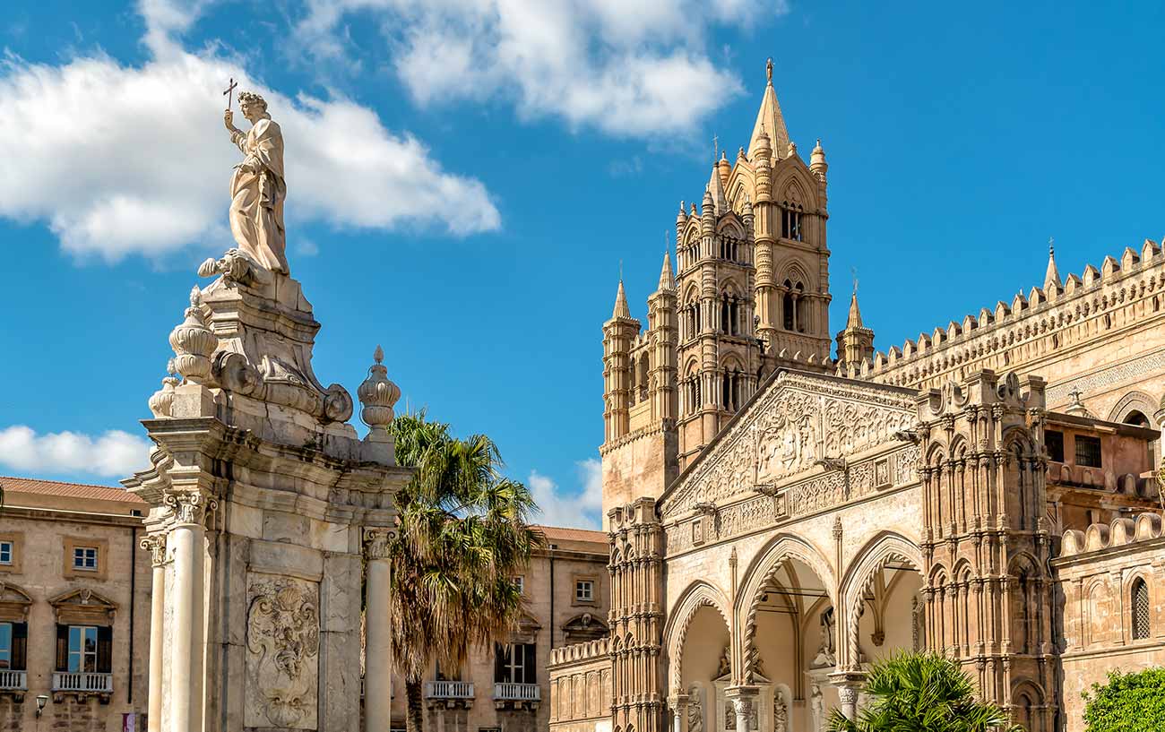 Palermo Cathedral with Santa Rosalia statue, Sicily, southern Italy